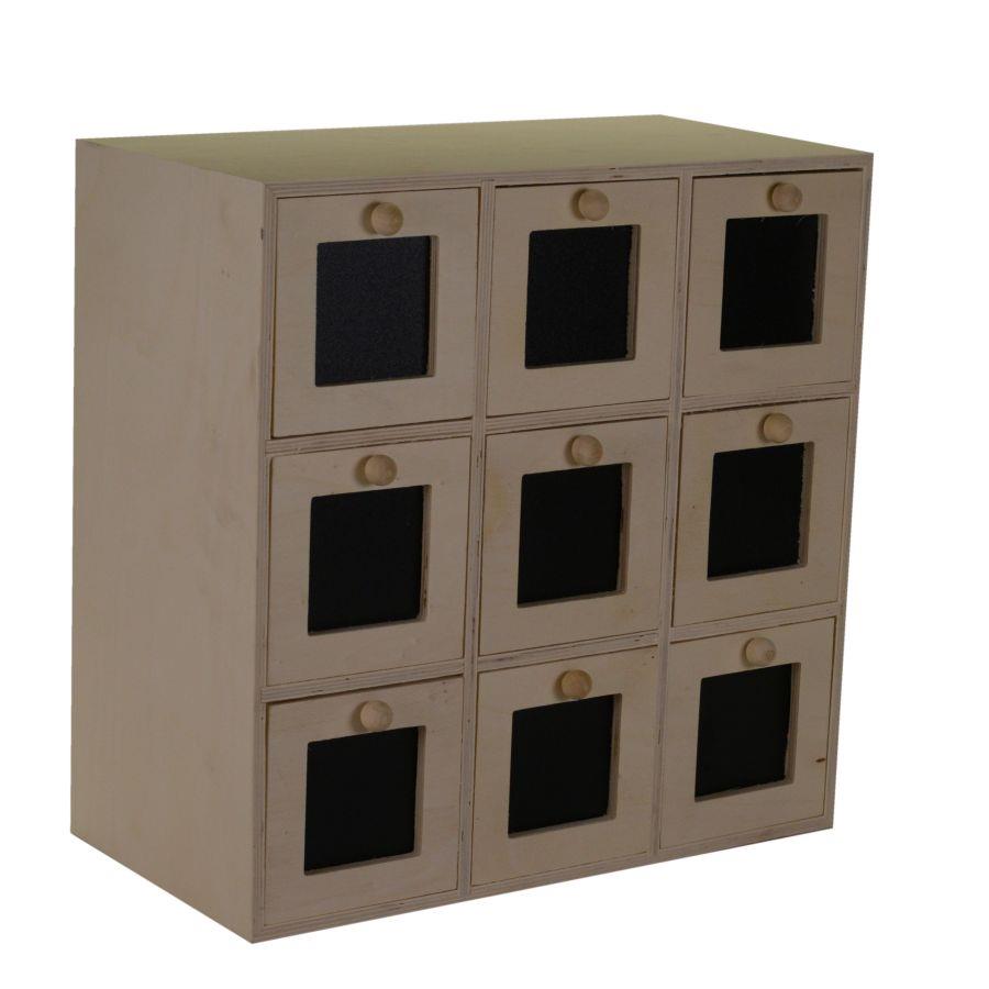 Portatutto in Legno Naturale con 9 Cassetti 35x18h35 cm