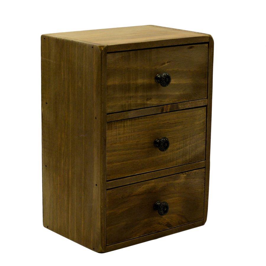 Portatutto in legno rettangolare con 3 cassetti 17x12x24 cm