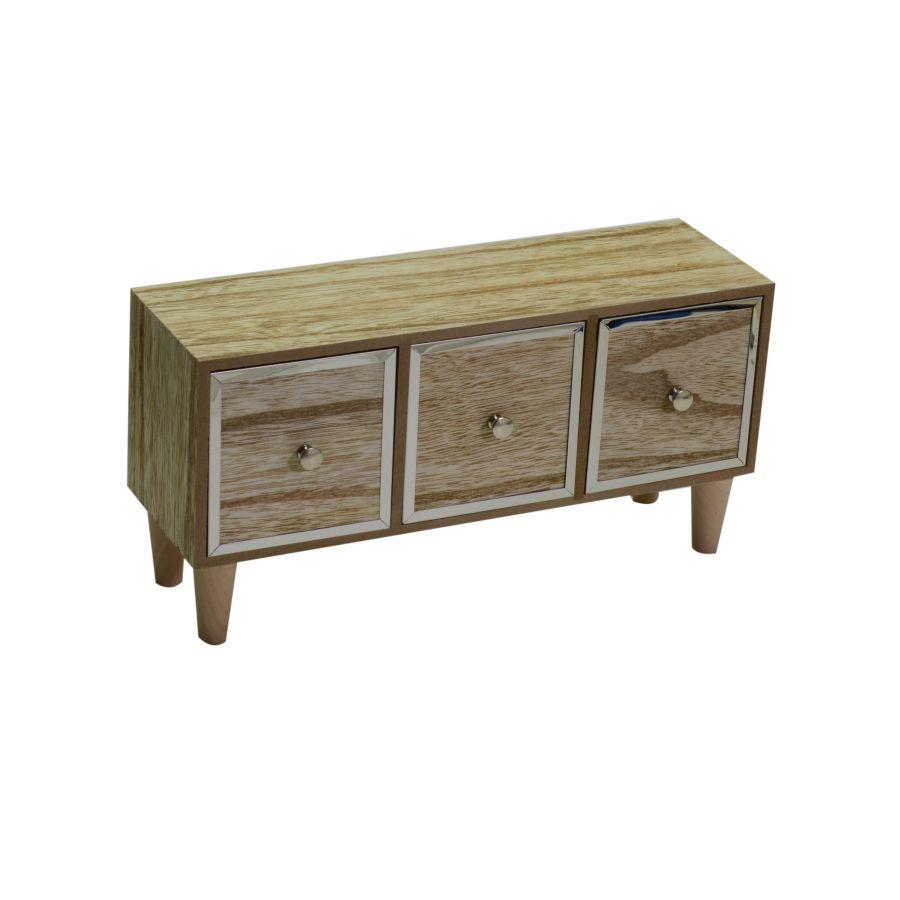 Portatutto in legno titanium con 3 cassetti rettangolari 32x11x16 cm