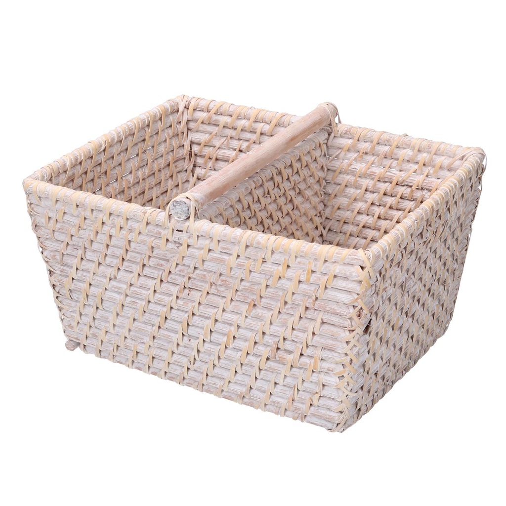 Cesto di stoccaggio in rattan algarve bianco rettangolare cm26x21h15