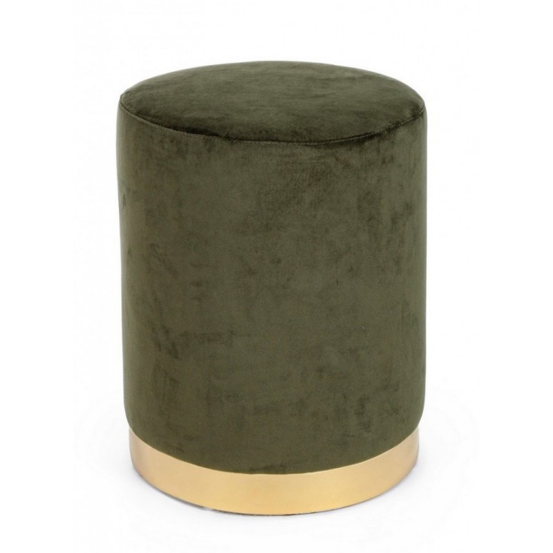 Pouf verde effetto velluto con fascia oro 35x40 cm