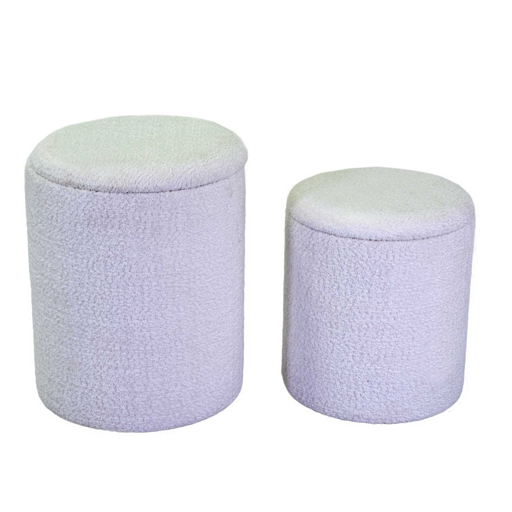 Puff Contenitore Tessuto Boucle Bianco ø39h49