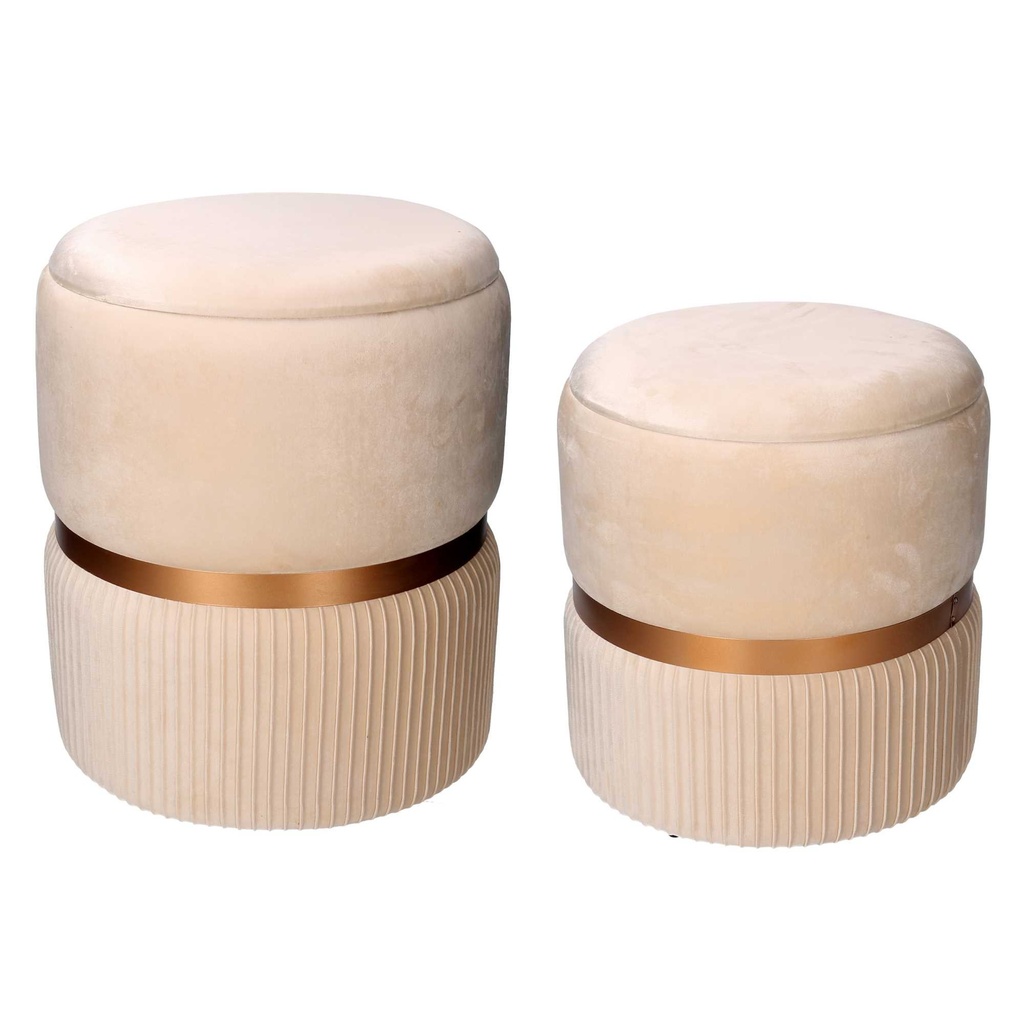 Puff Contenitore Velluto Crema ø39h49