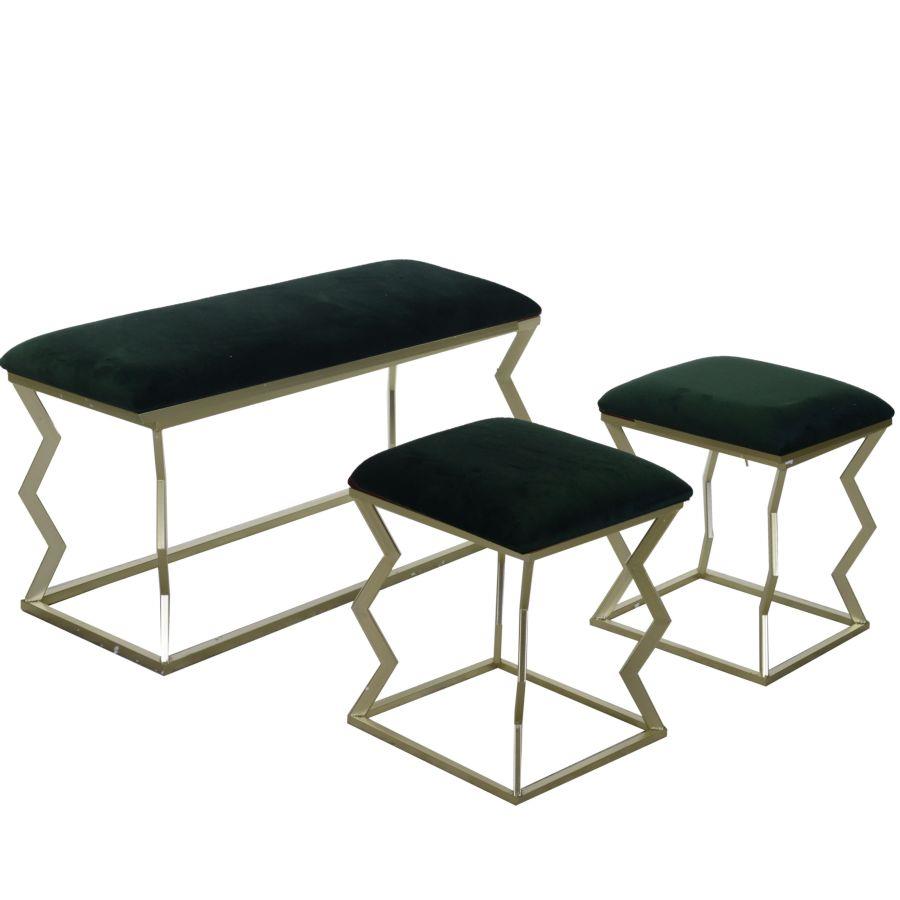 Puff in metallo velluto verde con 2 piccoli rettangolari 100x40,5x51,5 cm