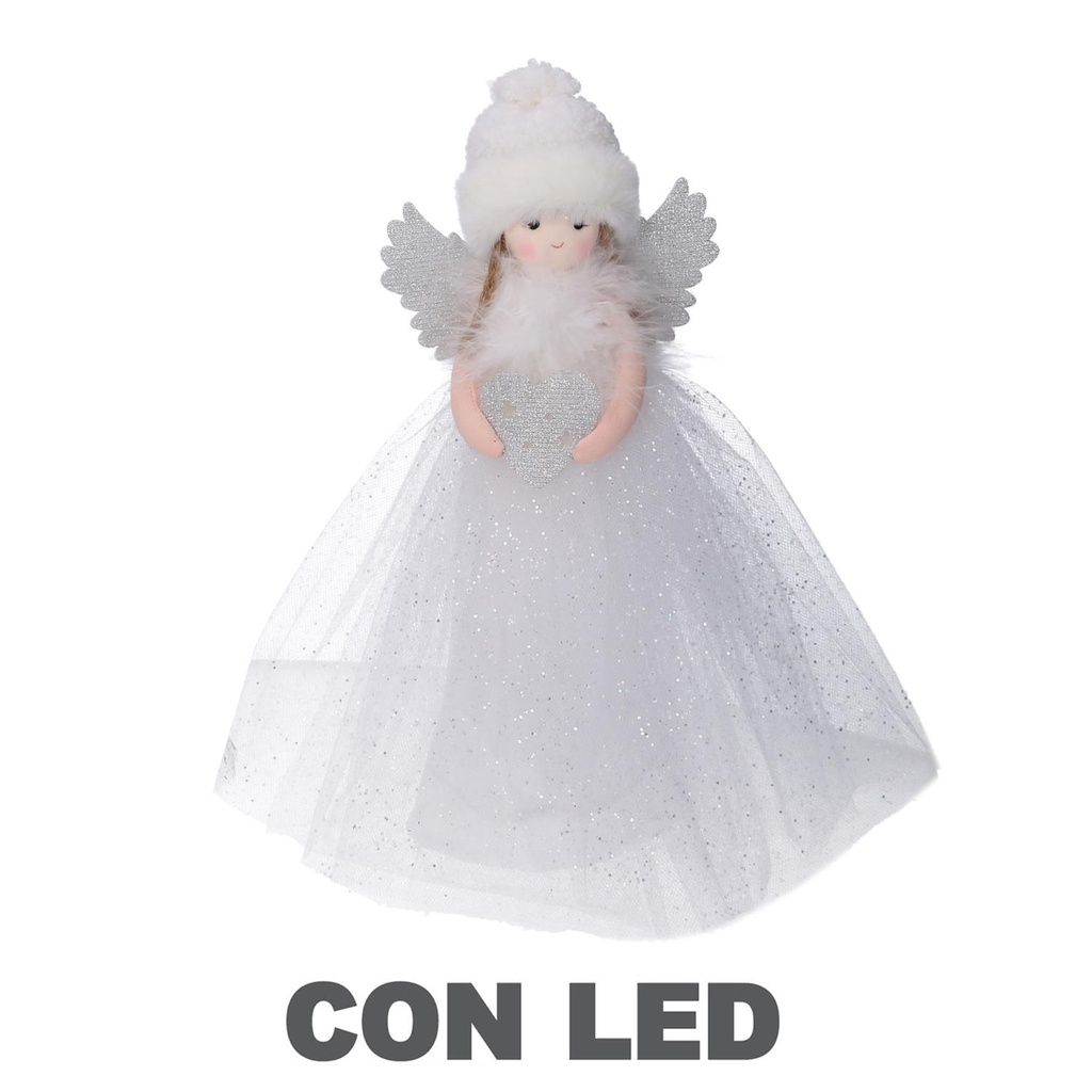 Lampada a LED in tessuto argento con forma di bambolina - 6x14x30 cm