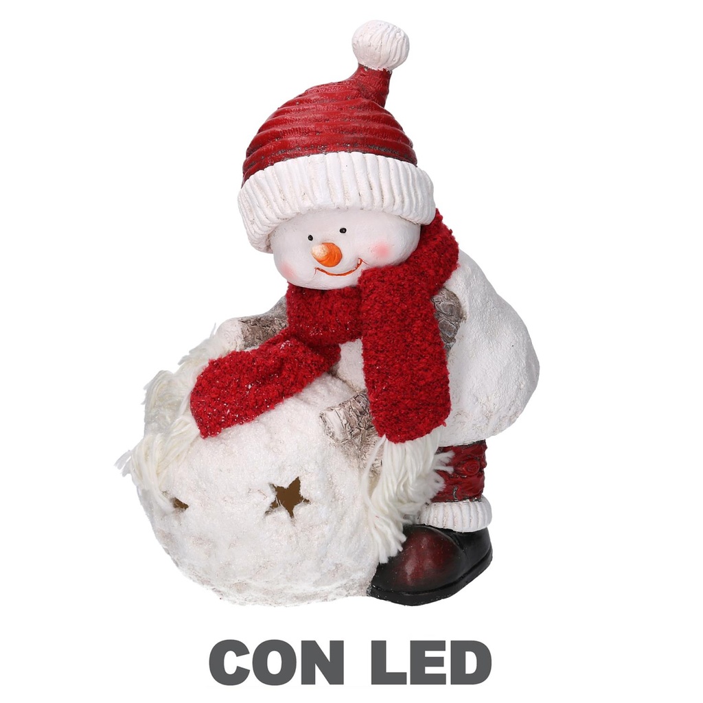Pupazzo di neve con palla led bianco - Dimensioni: 31,5x20,5x41 cm
