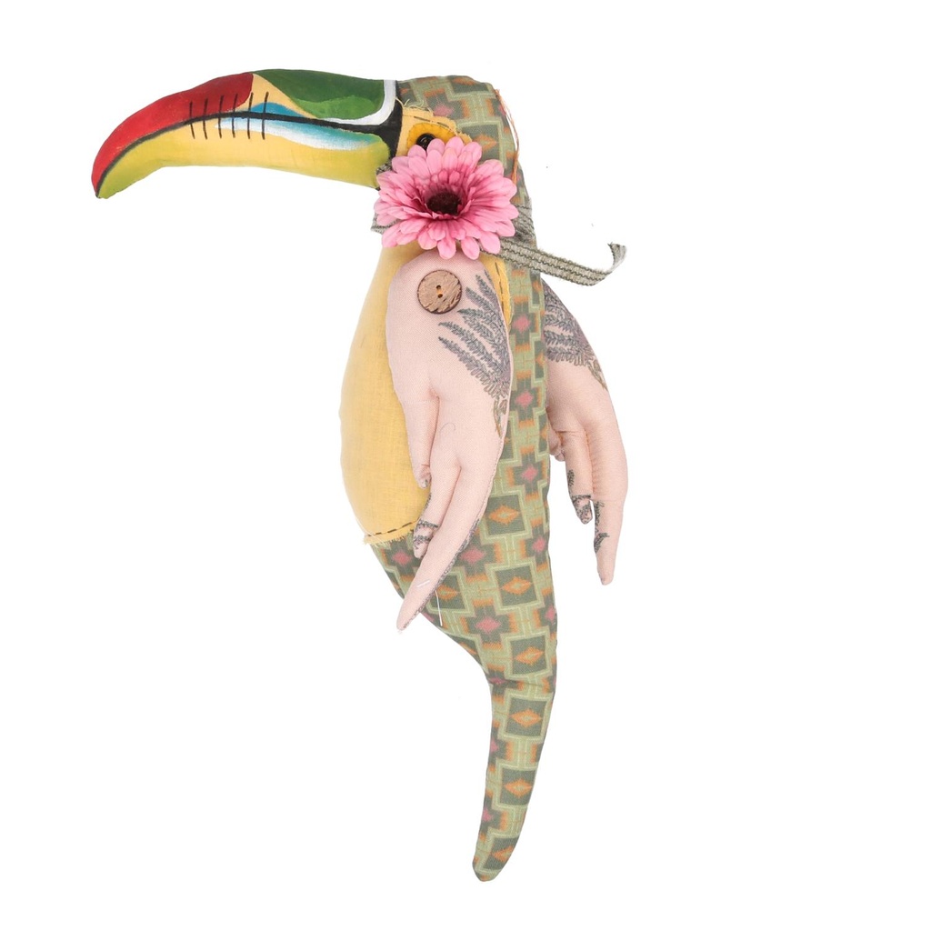Pupazzo tessuto tucano con fiore 30x45x11 cm