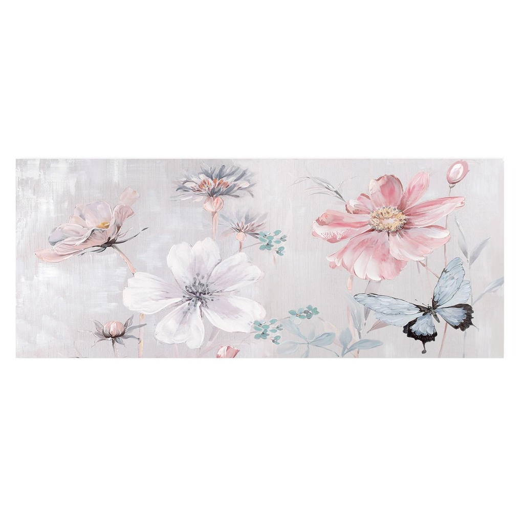 Quadro ad olio fiori rosa rettangolare cm55x135x3