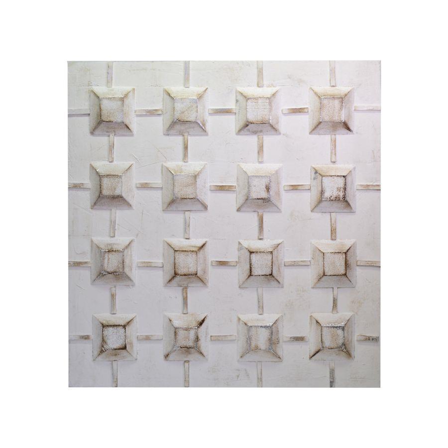 Quadro dipinto bianco con quadretti 80x80x3-5 cm