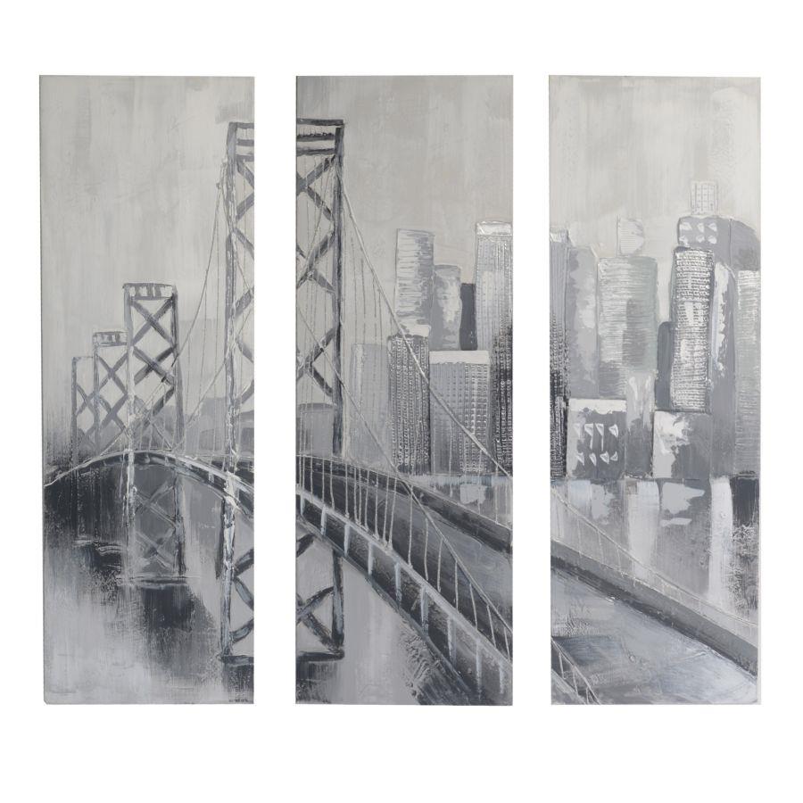 Quadro dipinto set 3 pezzi ponte 40x120x3 cm