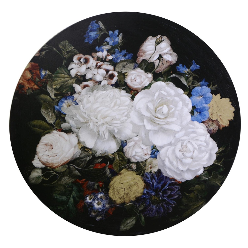 Quadro in legno con fiori nero tondo ø80h2,6 cm