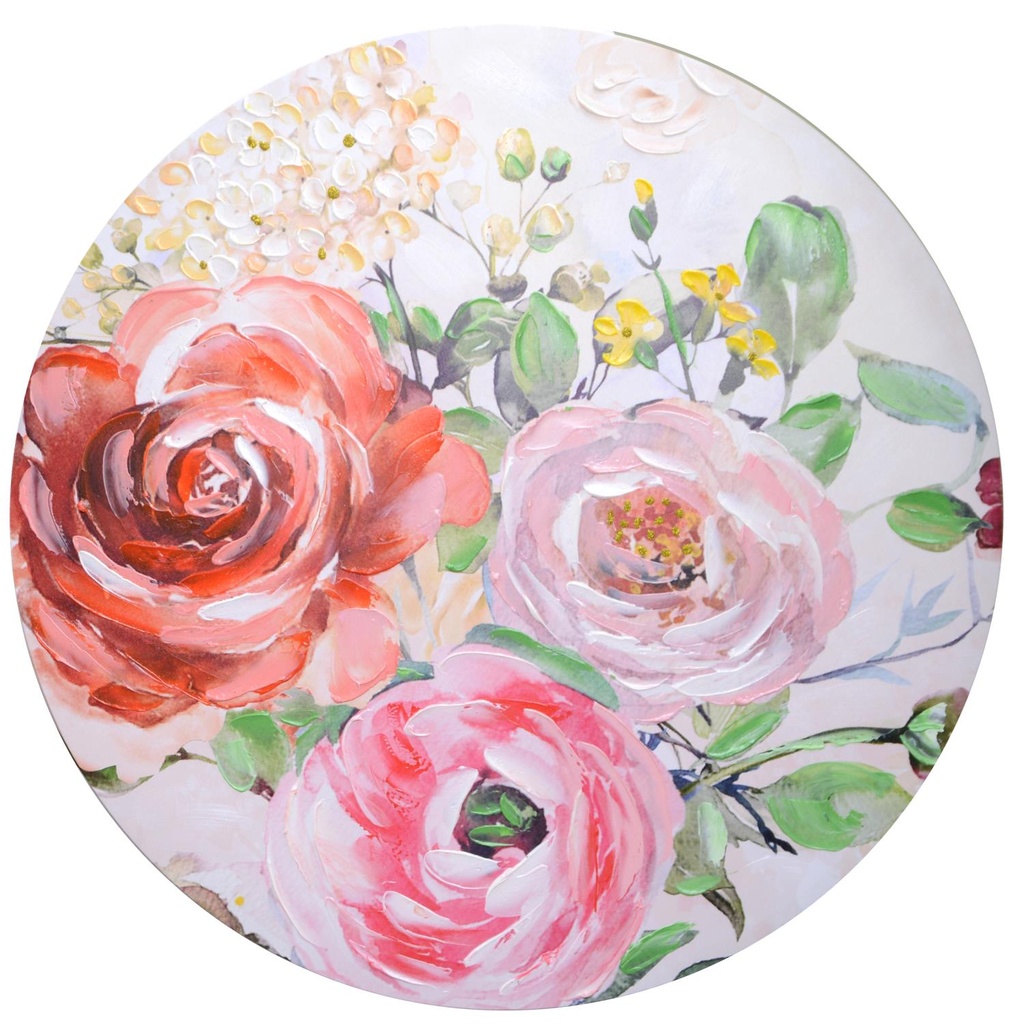 Quadro legno fiori rosso tondo ø80h2,6