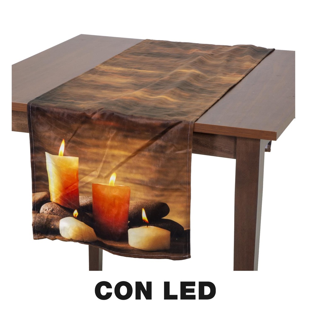 Runner in tessuto con candele led marrone 40x150 cm