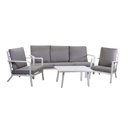 Salotto in alluminio Boston 3 posti bianco con cuscini 4 pezzi - Dimensioni: 2 Poltrone 70x76xh79, Divano 3p 194x68xh80, Tavolino 90x50xh39