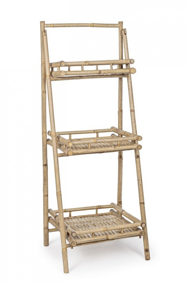 Scaffale Pieghevole in Bambù con Verniciatura Naturale - 56a x 50b x 145h