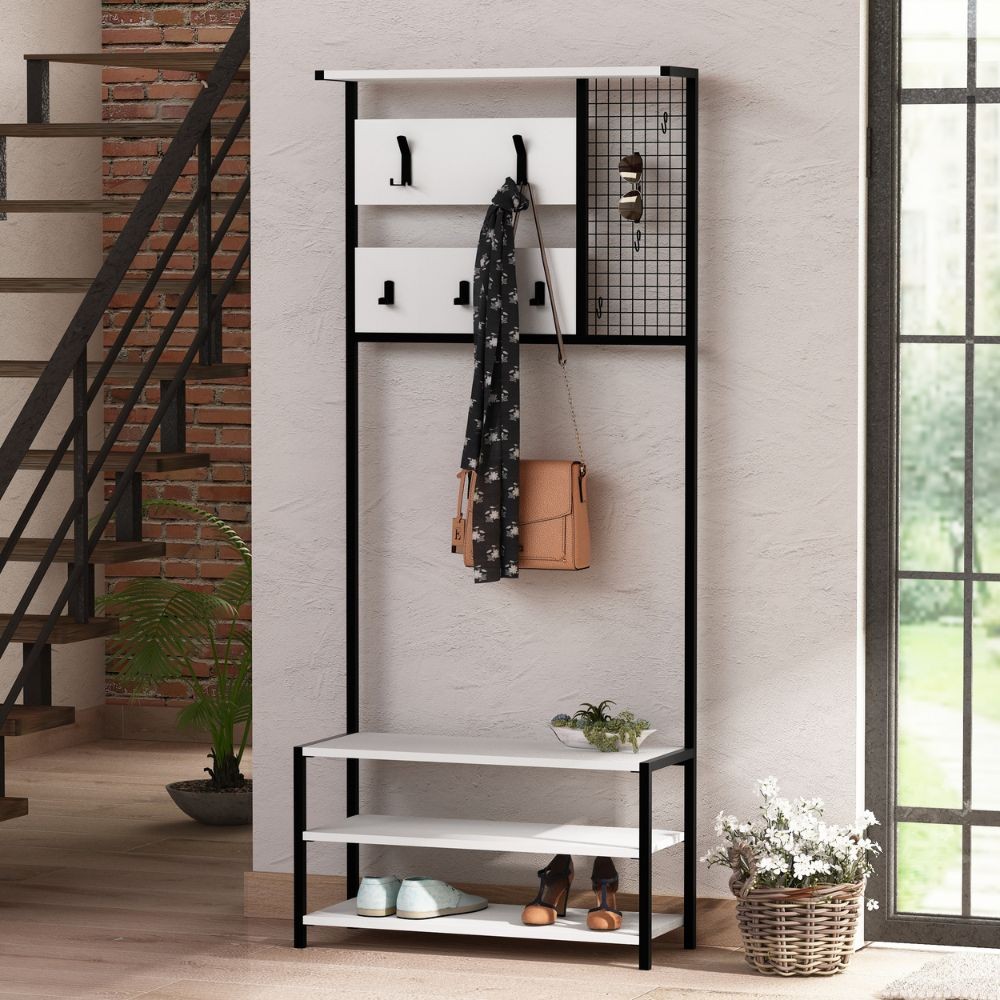 Scaffale Ingresso Nomad Bianco 5 Ganci Appendiabiti L 78 x P 30 x H 182 cm