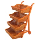 Scaffale espositore con ruote in vimini 4 cestelli - Misure: 58x44x110 cm