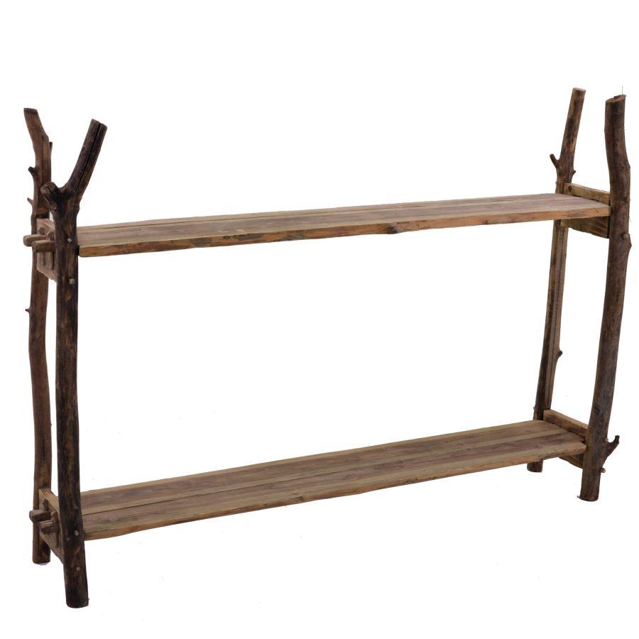 Scaffale in legno naturale con 2 ripiani 170x35x125 cm