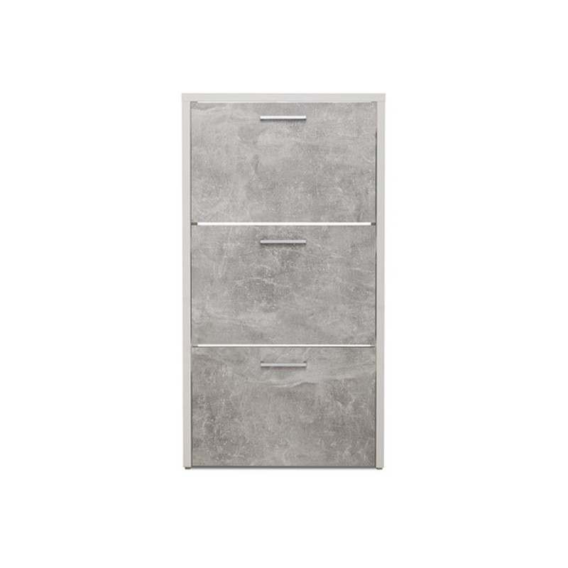 Scarpiera 3 ribalte struttura bianca e cemento  61x25xh.115 cm