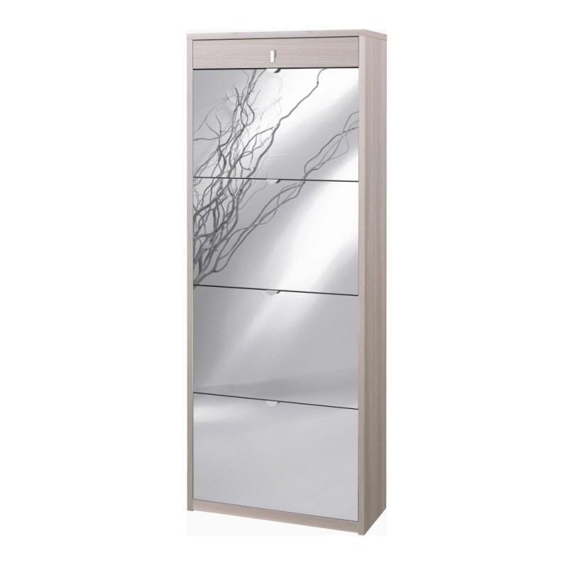 Scarpiera a specchio con quattro ante e un cassetto superiore Olmo Chiaro 63x29x h164 cm