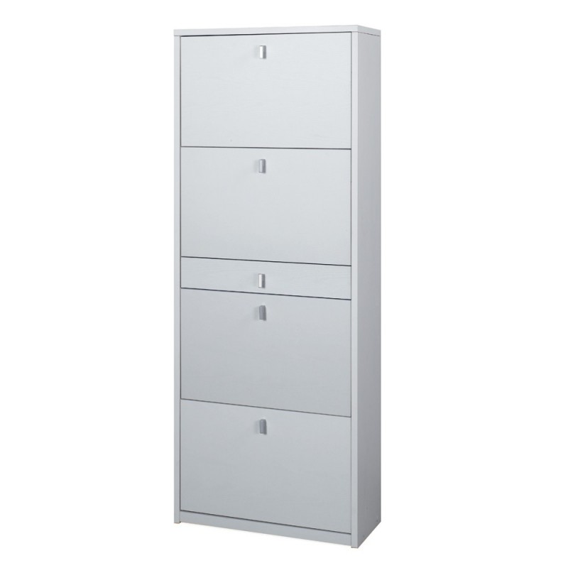 Scarpiera con 4 ante e 1 cassetto Bianco Cenere 63x29x164 cm