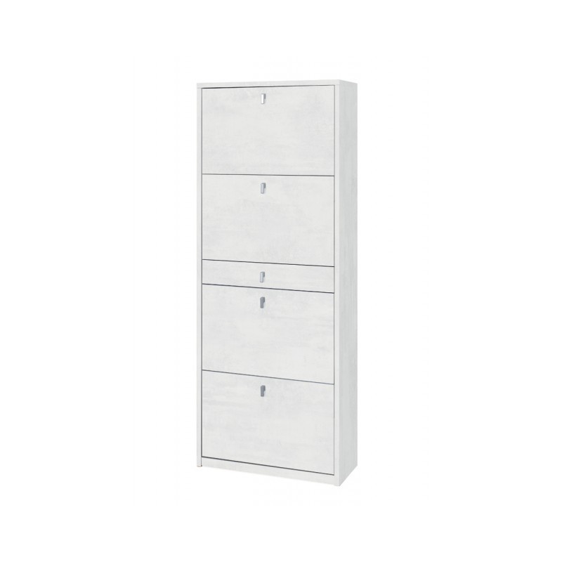 Scarpiera con 4 ante e 1 cassetto, Bianco Ossido, 63x29x164 cm