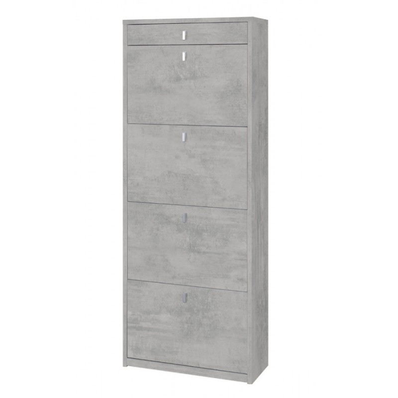 Scarpiera con 4 ante e cassetto superiore in Beton Cemento 63x29x164 cm