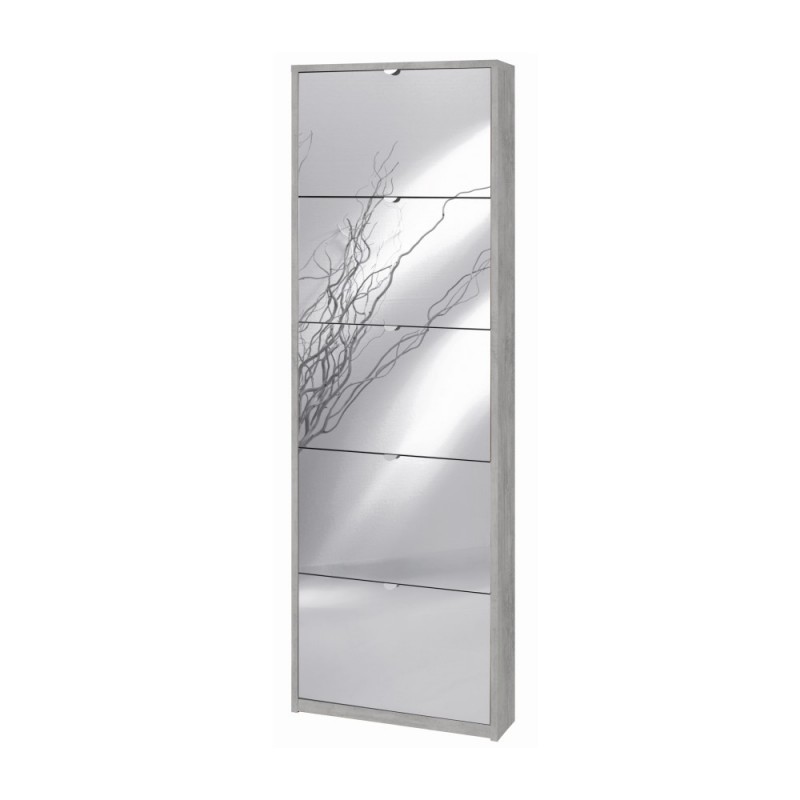 Scarpiera Slim Cinque Ante a Specchio Beton Cemento 63x18x H190 cm