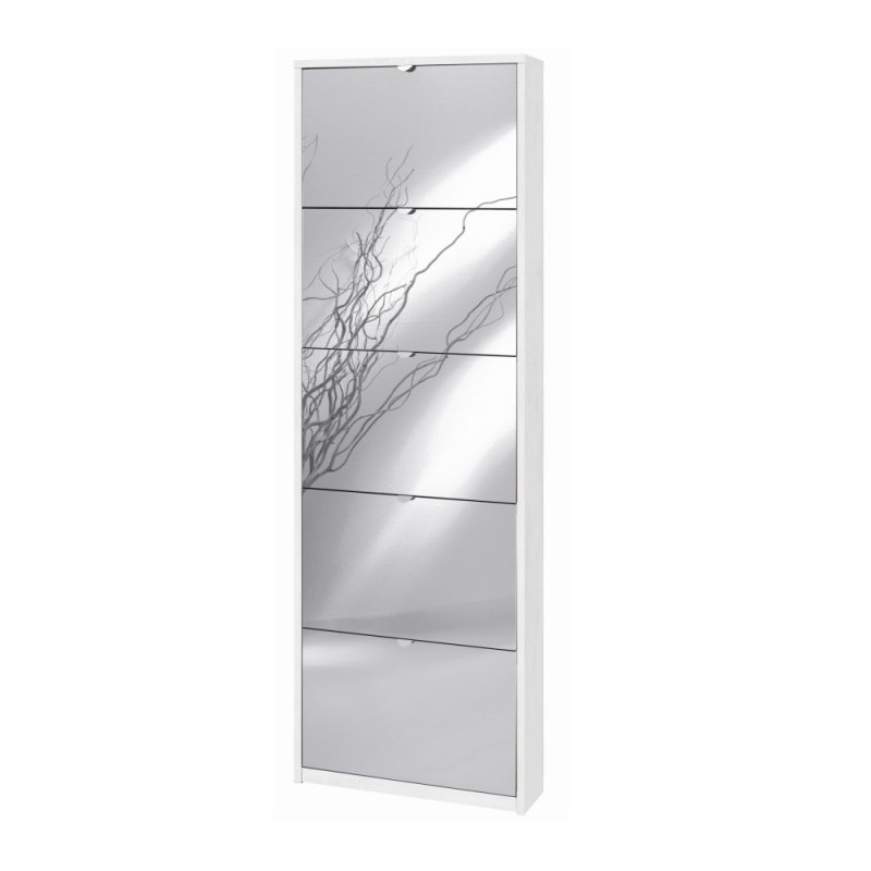 Scarpiera Slim Cinque Ante a Specchio Bianco Ossido 63x18x h190 cm