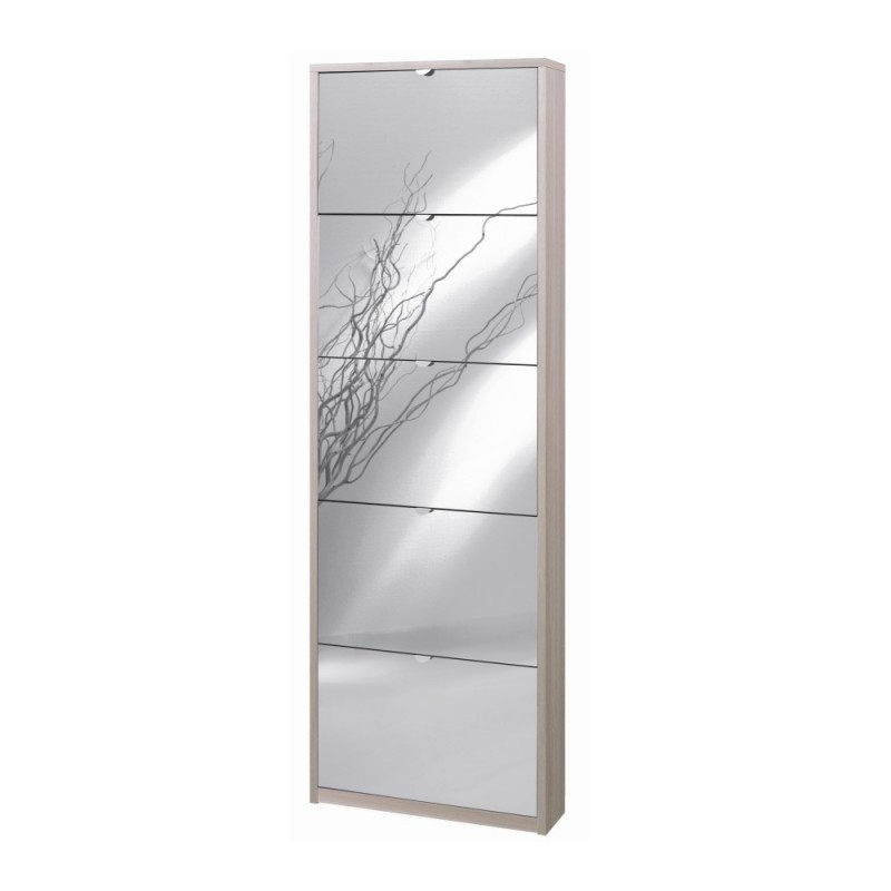 Scarpiera sottile con cinque ante a specchio Olmo Chiaro 63x18x h190 cm