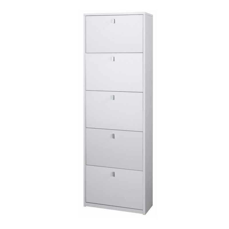 Scarpiera sottile salvaspazio con cinque ante Bianco Cenere 63x29x h190 cm