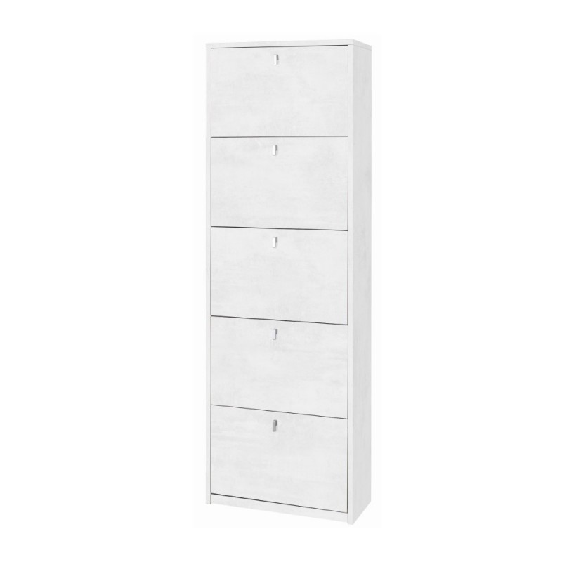 Scarpiera sottile salvaspazio con cinque ante in Bianco Ossido 63x29x h190 cm