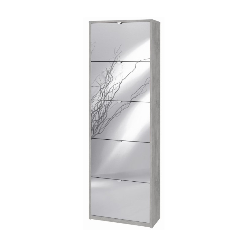 Scarpiera Slim Salvaspazio Cinque Ante a Specchio Beton Cemento 63x29x h190 cm