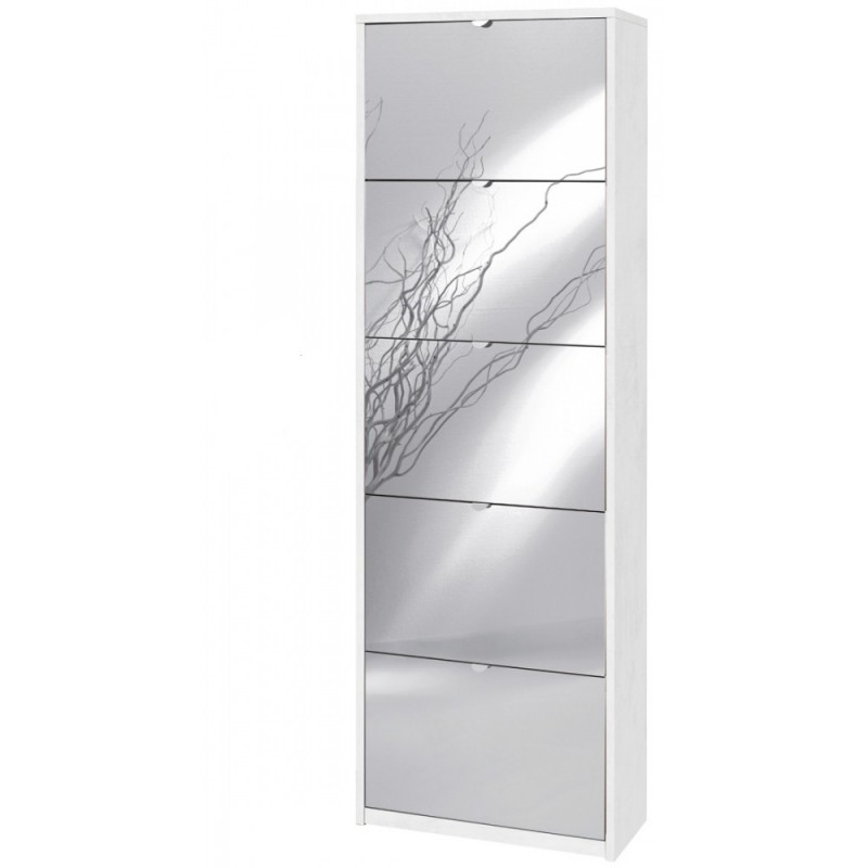 Scarpiera slim salvaspazio con ante a specchio Bianco Ossido 63x29x h190 cm