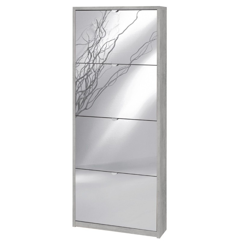 Scarpiera Slim Salvaspazio Quattro Ante a Specchio Beton Cemento 63x18x h154 cm
