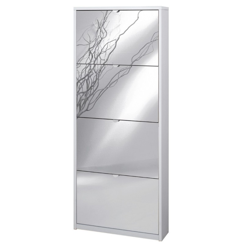 Scarpiera Slim Salvaspazio Quattro Ante a Specchio Bianco Cenere 63x18x h154 cm