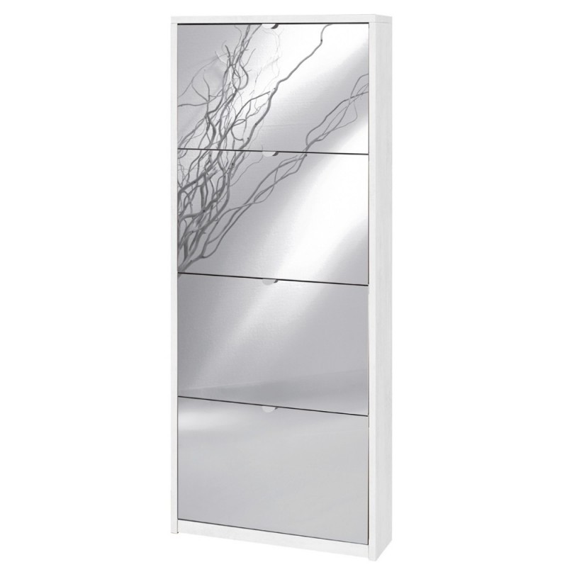 Scarpiera Slim Salvaspazio Quattro Ante a Specchio Bianco Ossido 63x18x h154 cm