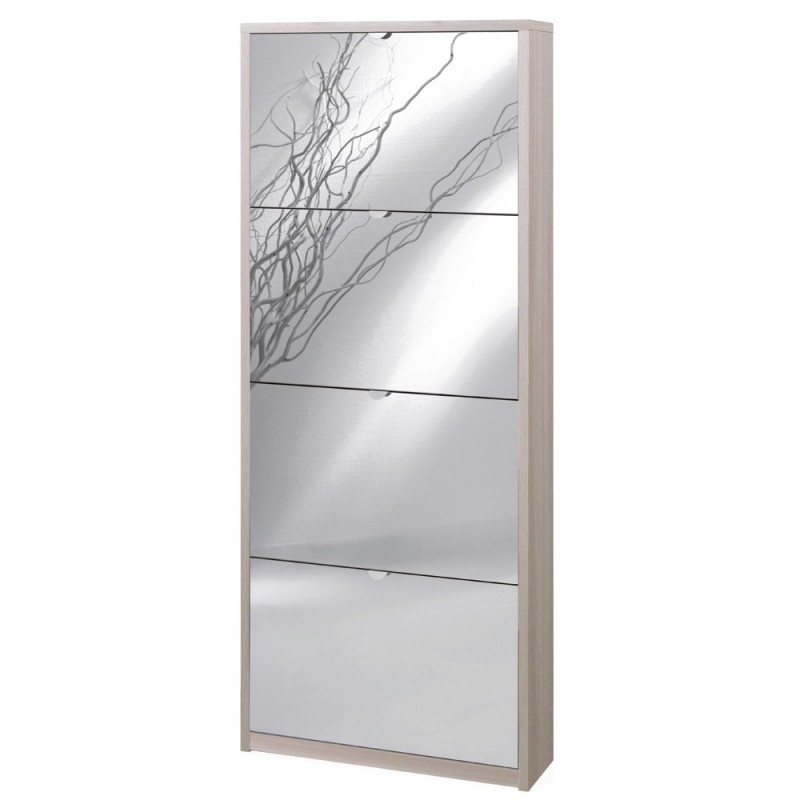 Scarpiera sottile salvaspazio con quattro ante a specchio Olmo Chiaro 63x18x h154 cm