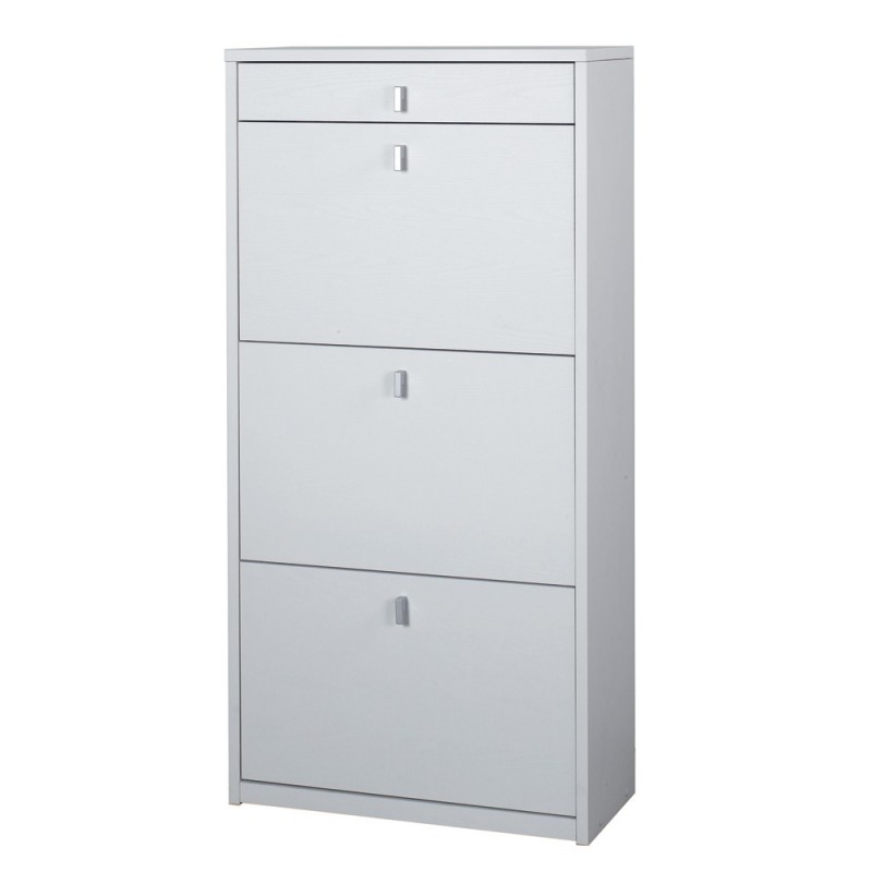 Scarpiera salvaspazio tre ante un cassetto Bianco Cenere 63x29x127 cm