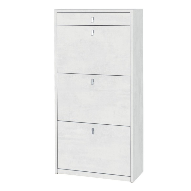Scarpiera sottile salvaspazio con tre ante e un cassetto in Bianco Ossido 63x29x h127 cm