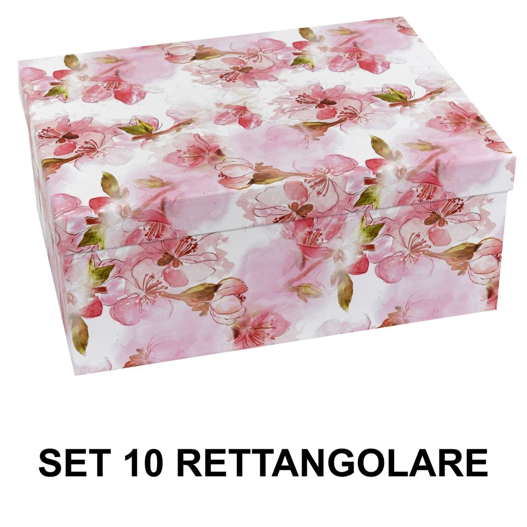 Scatola cartone rosa bianco rettangolare fiori cm37,5x29h16