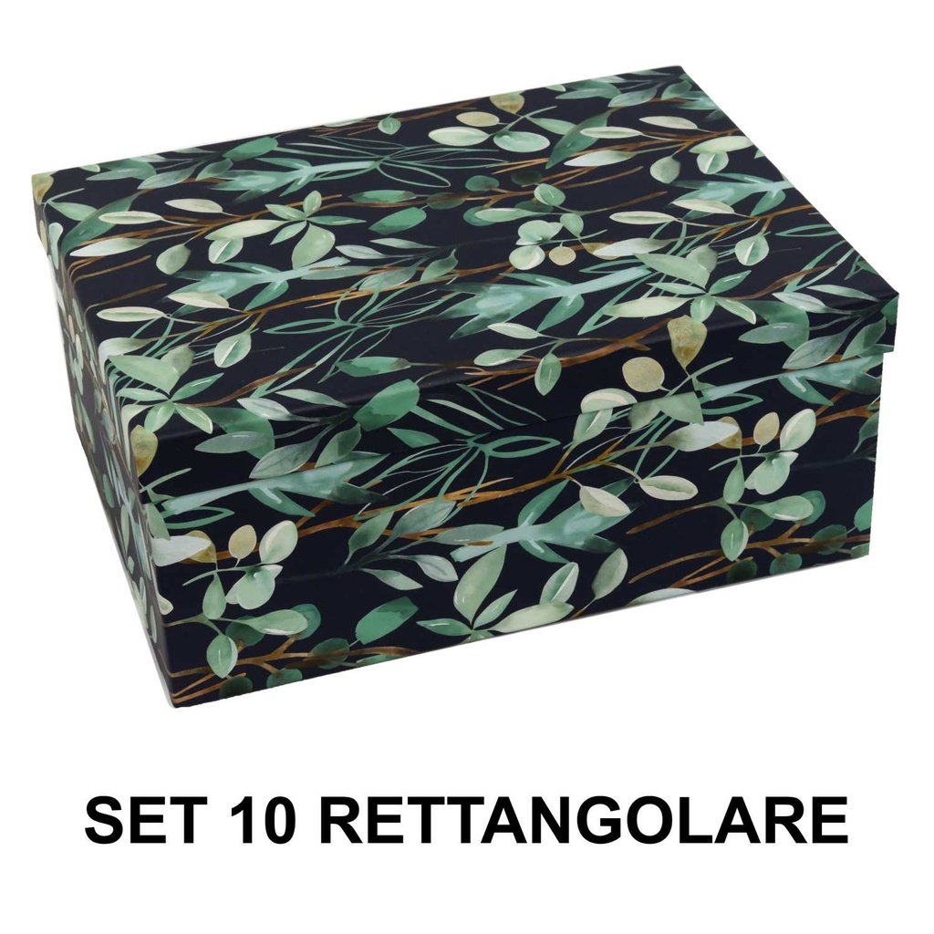 Scatola rettangolare in cartone blu foglie cm37,5x29h16