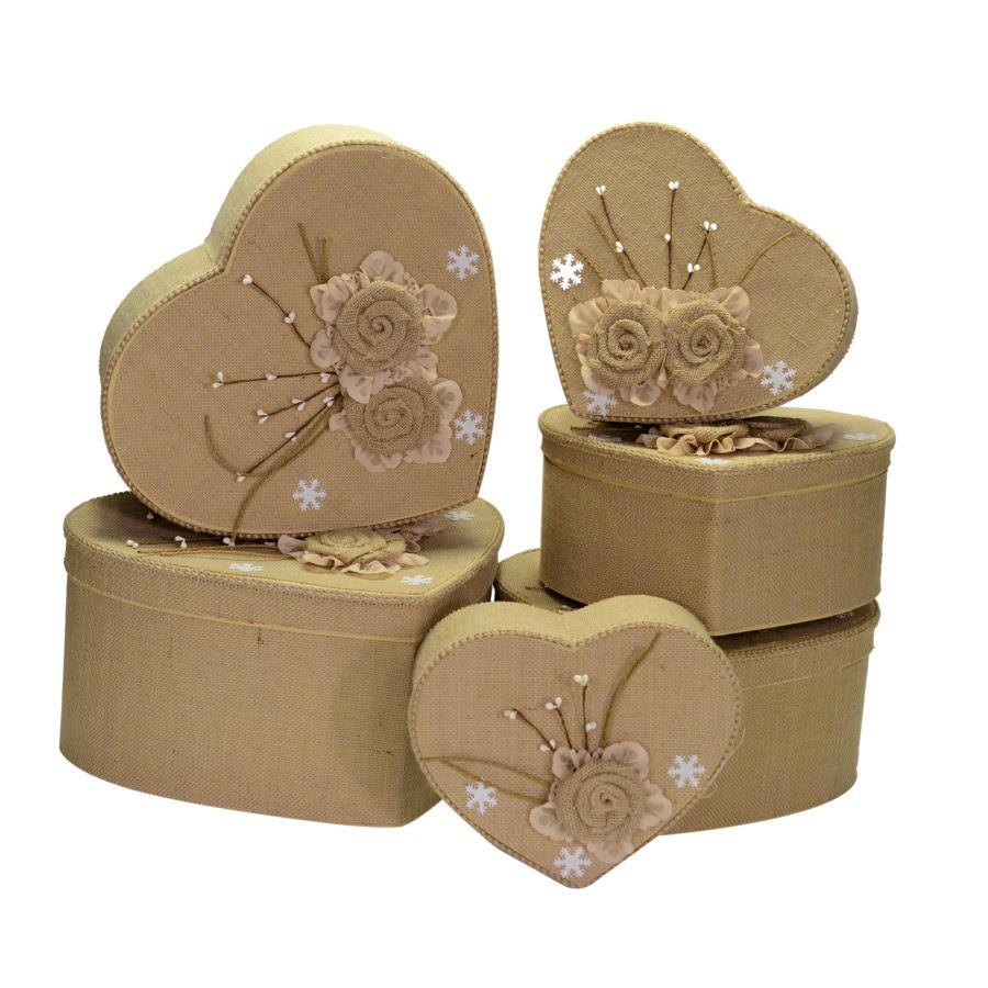 Scatola cartone e juta naturale cuore cm39x33,5h20