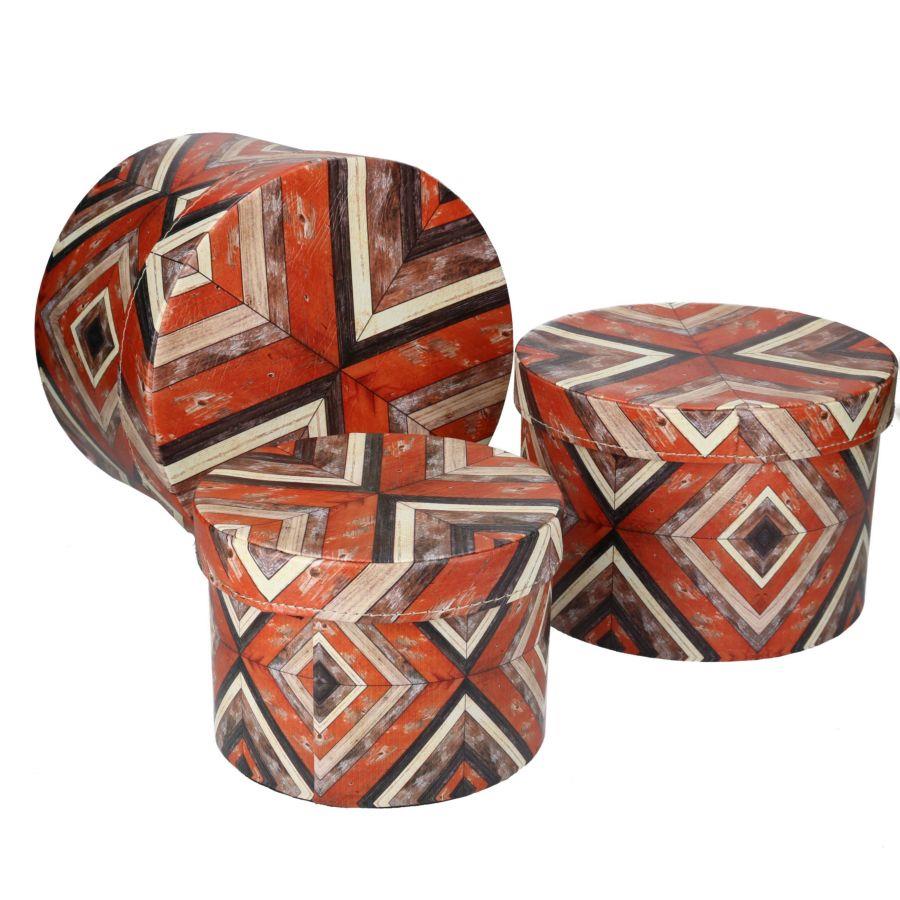 Scatola ecopelle arancione righe tondo 27x17 cm