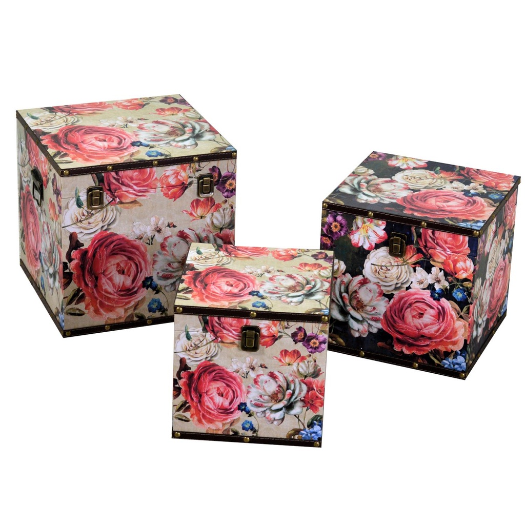 Scatola ecopelle 1-3 fiori crema quadro 30,5x30,5x30,5 cm