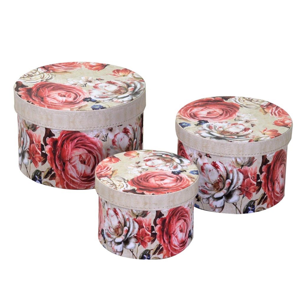 Scatola ecopelle per fiori crema tondo ø27h17,5