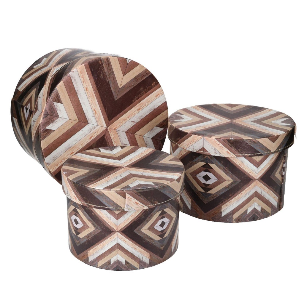 Scatola ecopelle marrone righe tondo 27x27x17 cm
