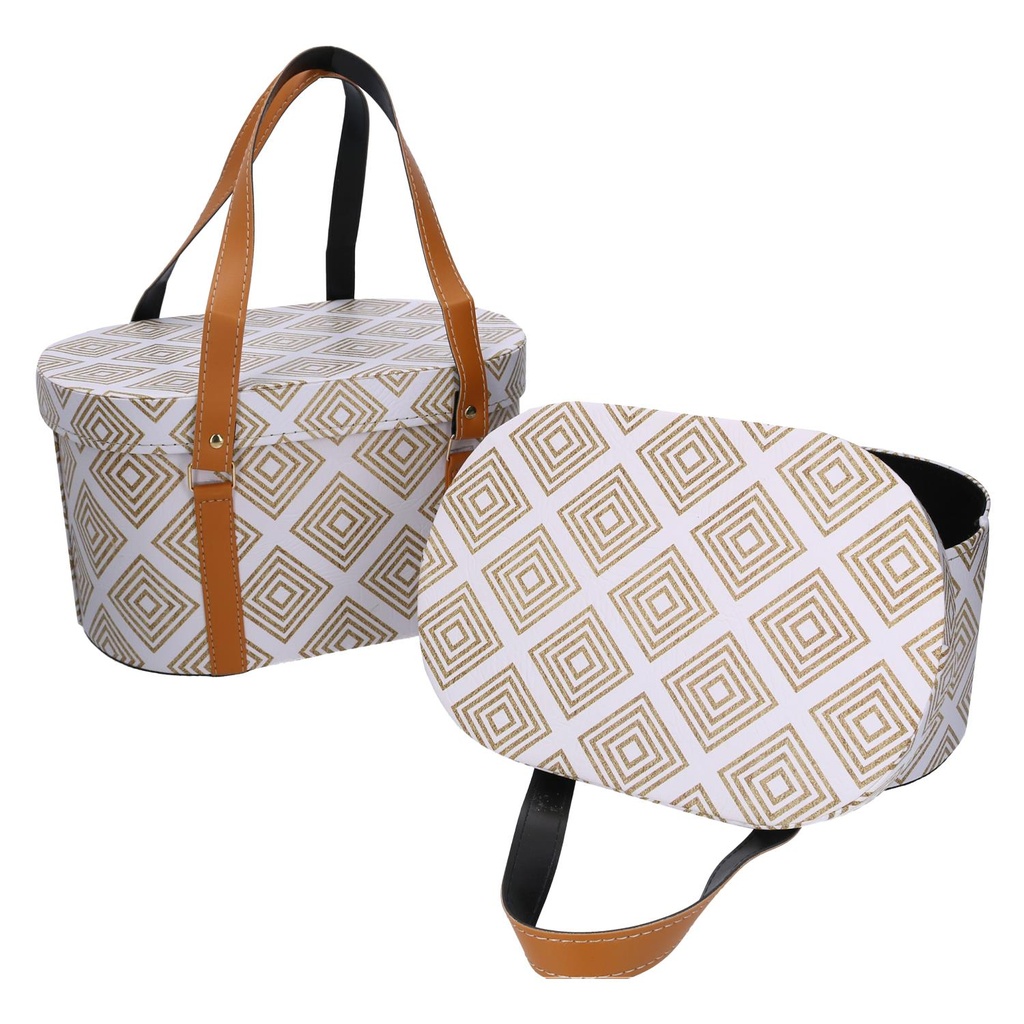 Scatola ecopelle con manici ovali bianca 36x26h20 cm