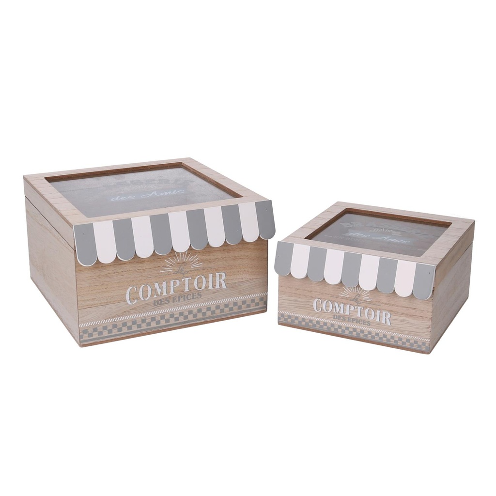 Scatola legno 1-2 bistrot naturale quadro cm18x18h11
