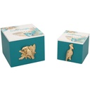 Scatola in legno verde foglie rettangolare 12x13x10,5 cm